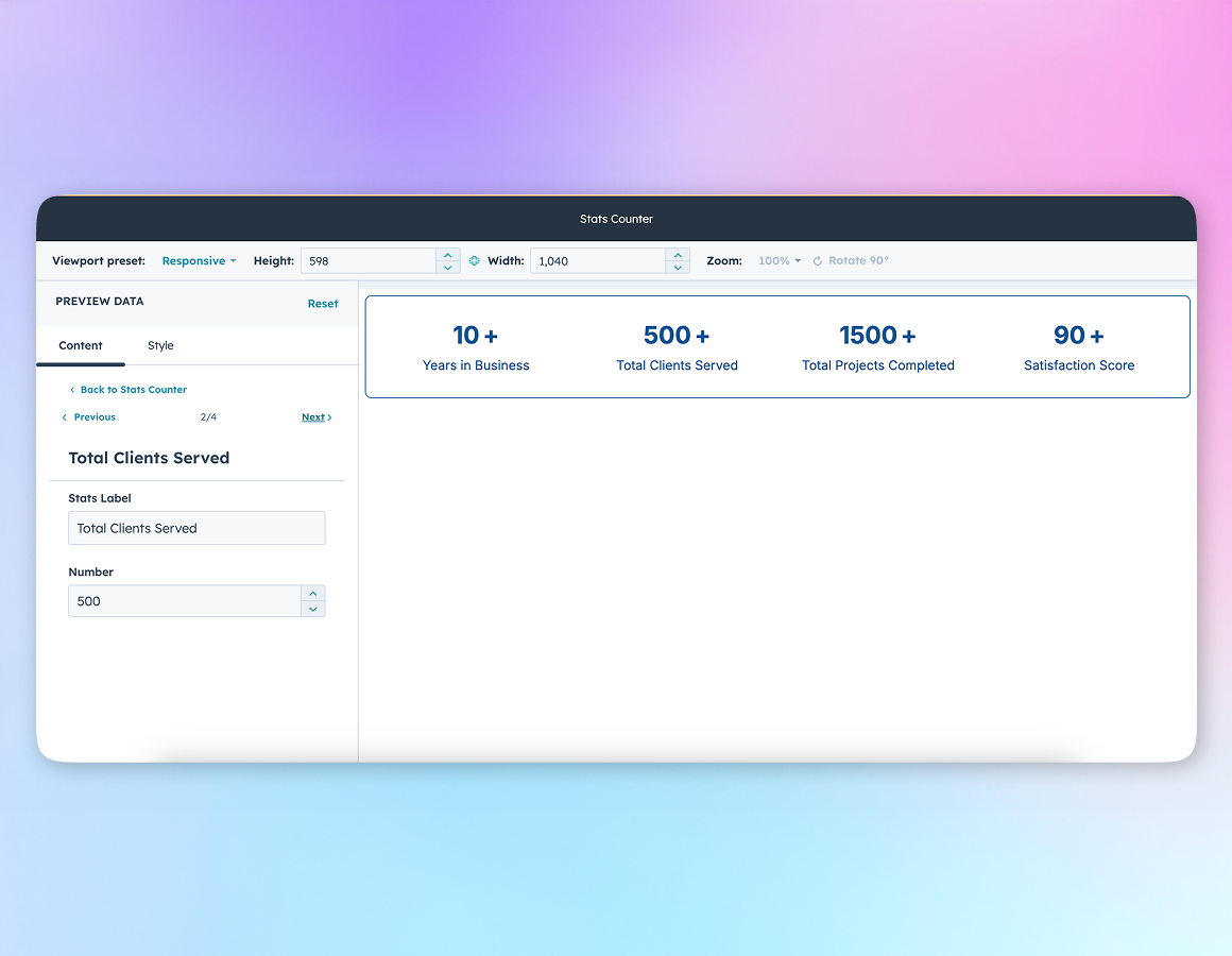 Easily define your own stats by entering a unique number and matching label.