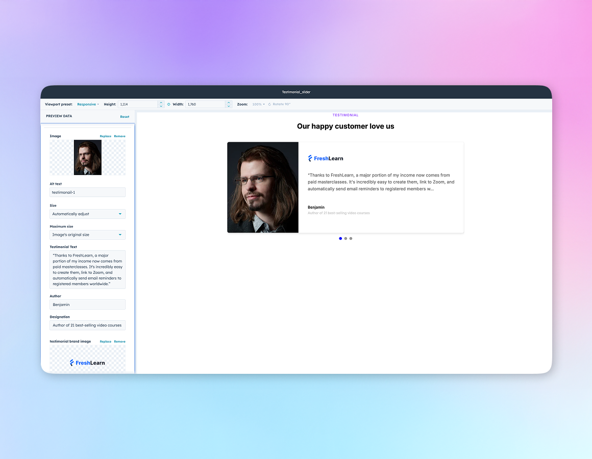 Professional testimonial cards with just a few clicks with intuitive dashboard.