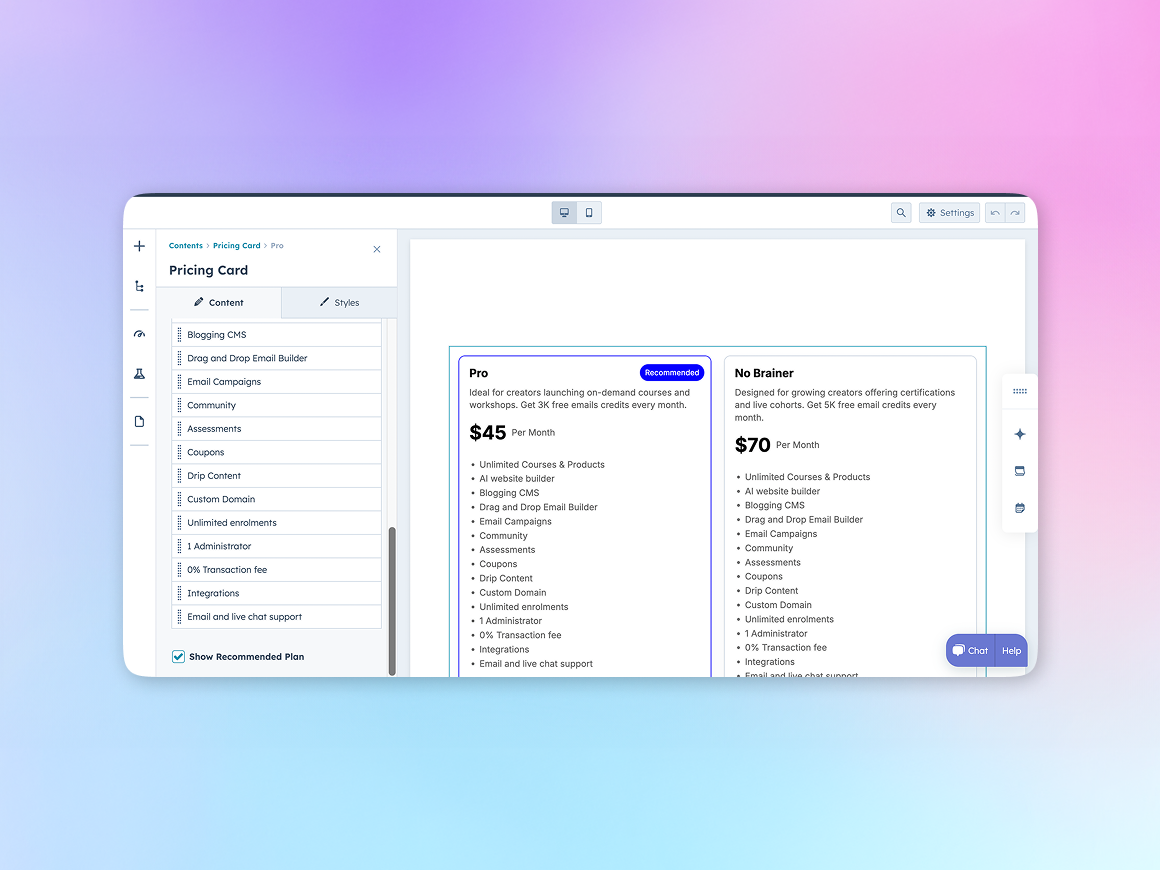 Highlight Recommended Plan