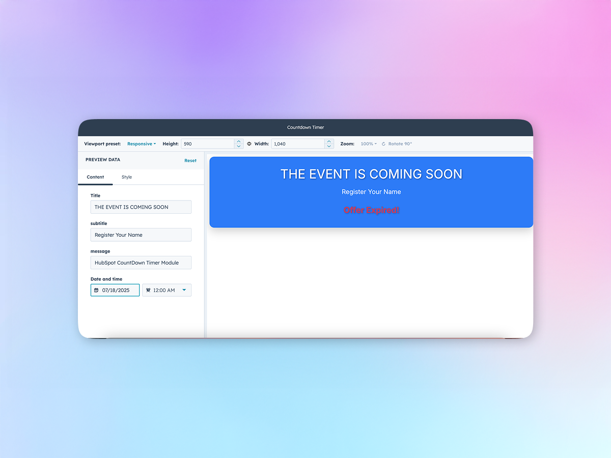 Option to show message after countdown completion